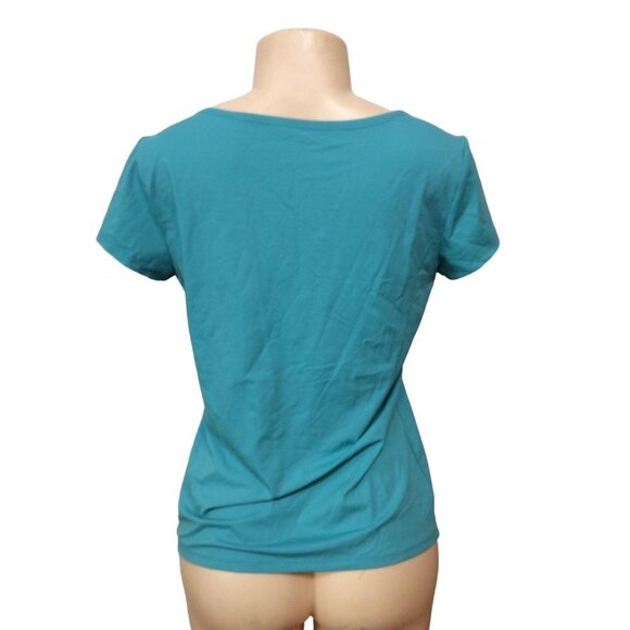 Ruby Rd Short Sleeve Tee Scoop Neck Small Turquoise Nylon And Spandex - Picture 2 of 3